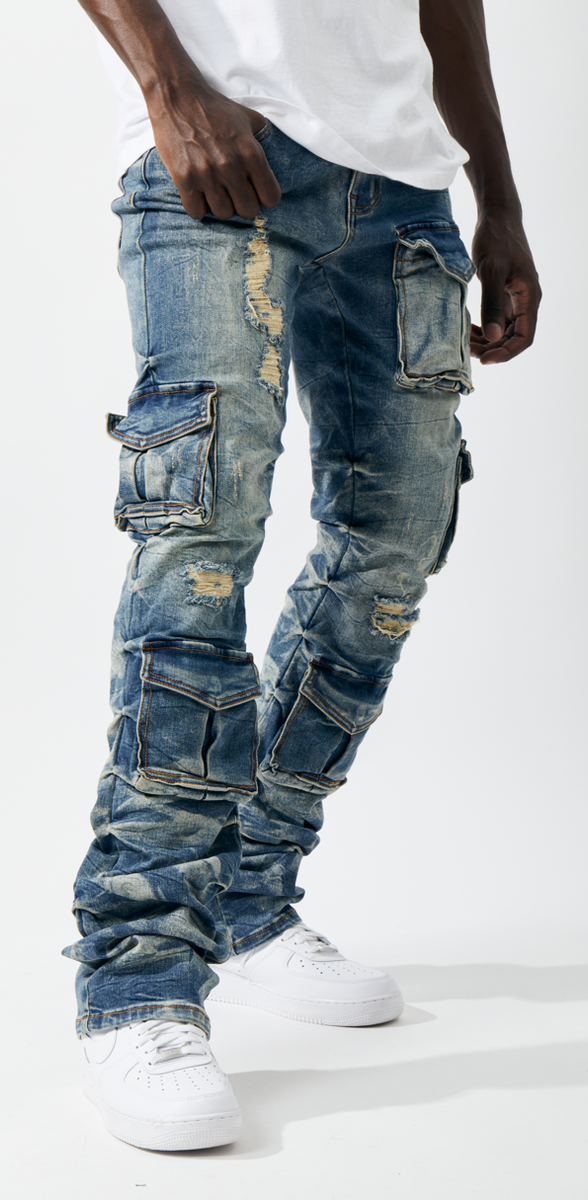 Kindred Stacked Cargo Utility Wax Smoked Jeans Multi Colors