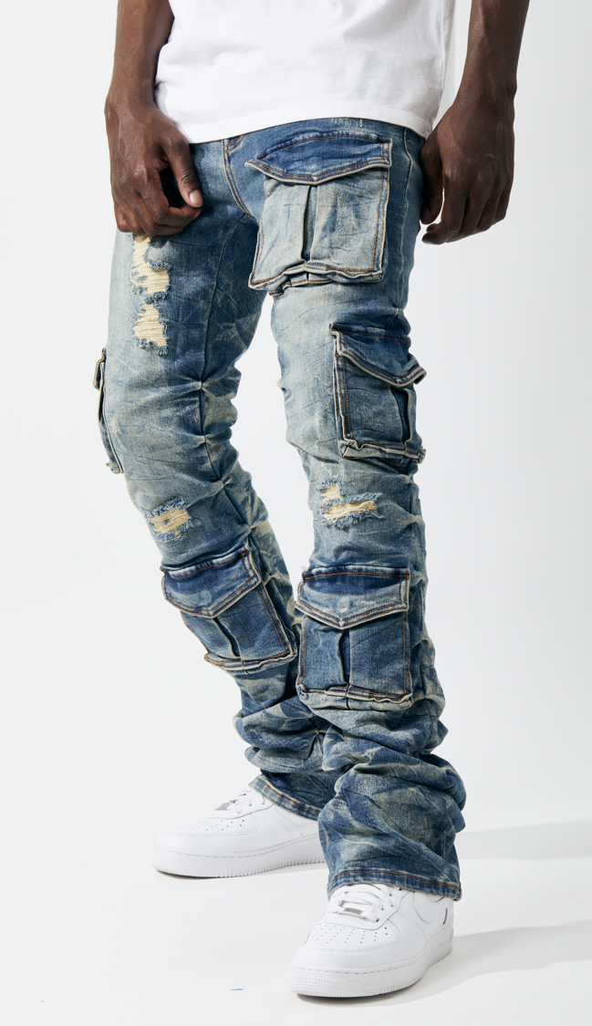 Kindred Stacked Cargo Utility Wax Smoked Jeans Multi Colors