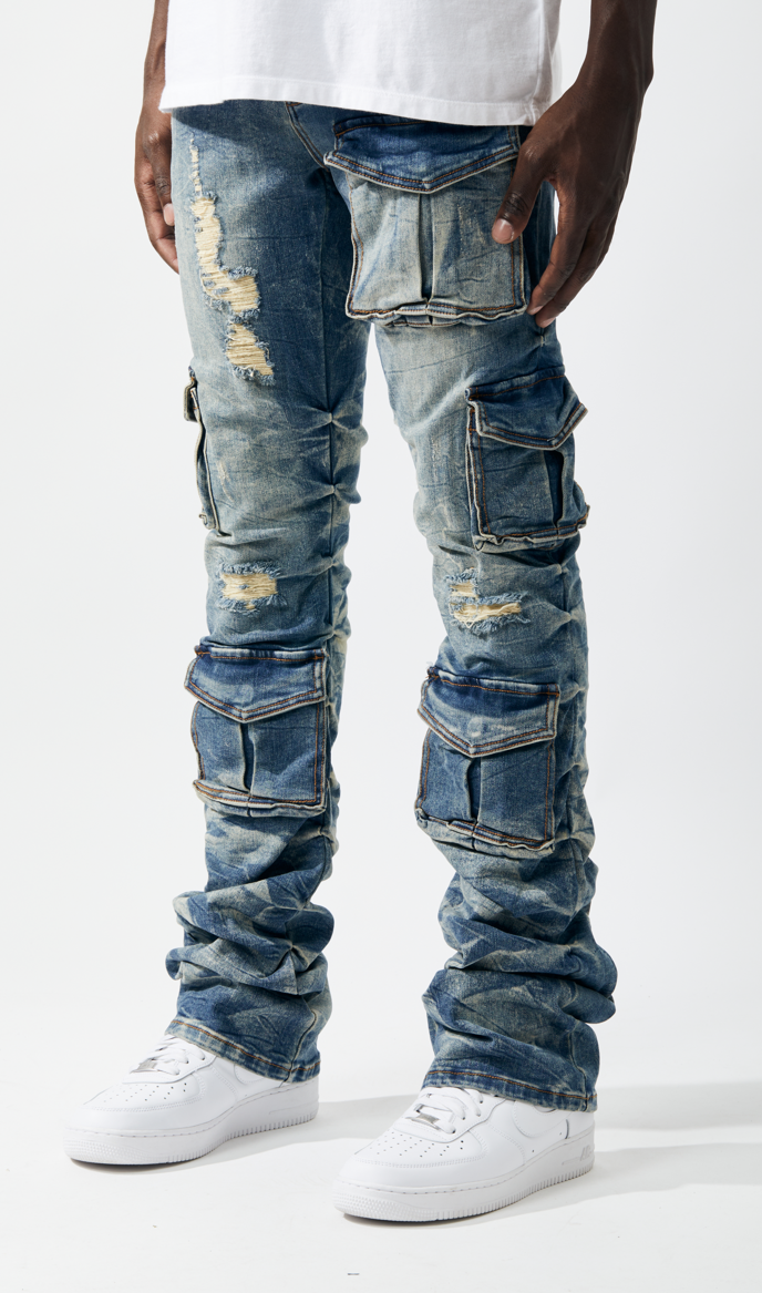 Kindred Stacked Cargo Utility Wax Smoked Jeans Multi Colors