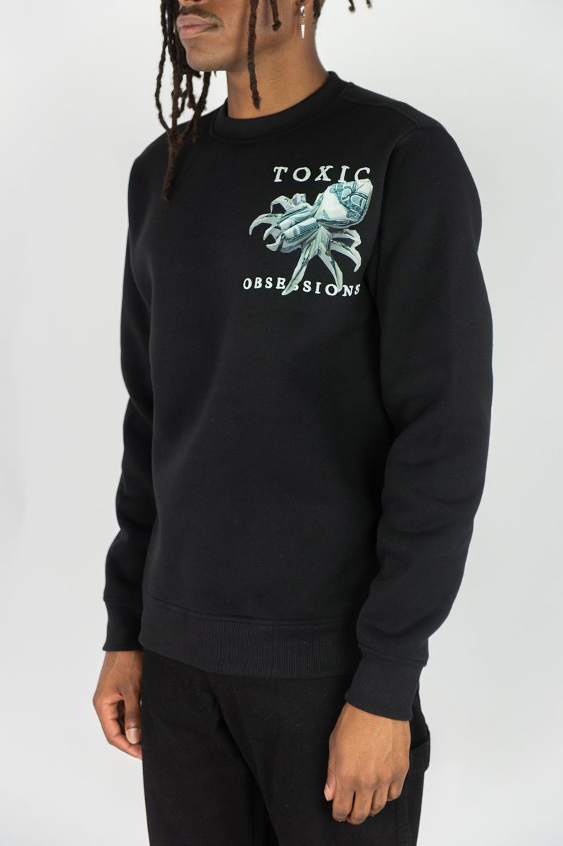 REBEL MINDS FLEECE CREW NECK SWEATER MENTAL POISON BLACK