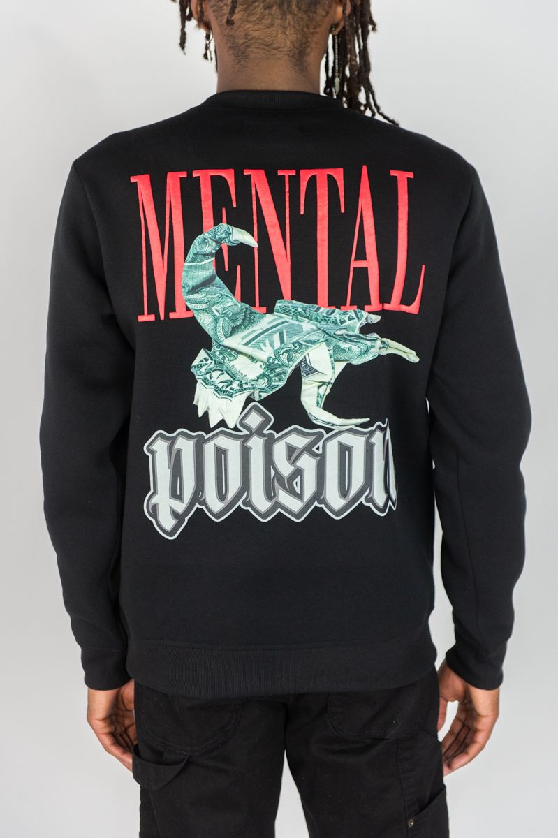 REBEL MINDS FLEECE CREW NECK SWEATER MENTAL POISON BLACK