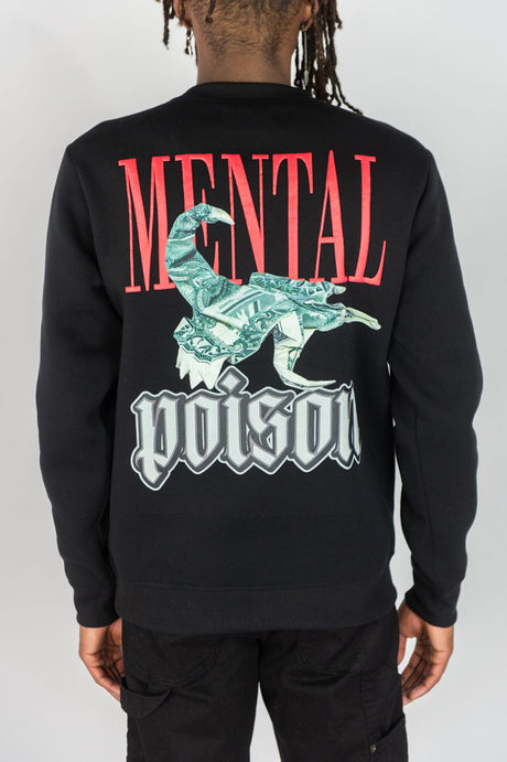 REBEL MINDS FLEECE CREW NECK SWEATER MENTAL POISON BLACK