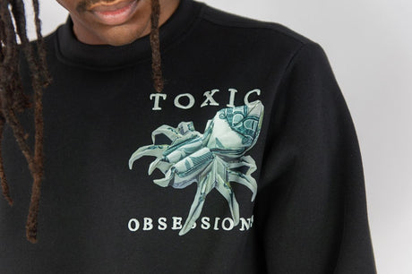 REBEL MINDS FLEECE CREW NECK SWEATER MENTAL POISON BLACK