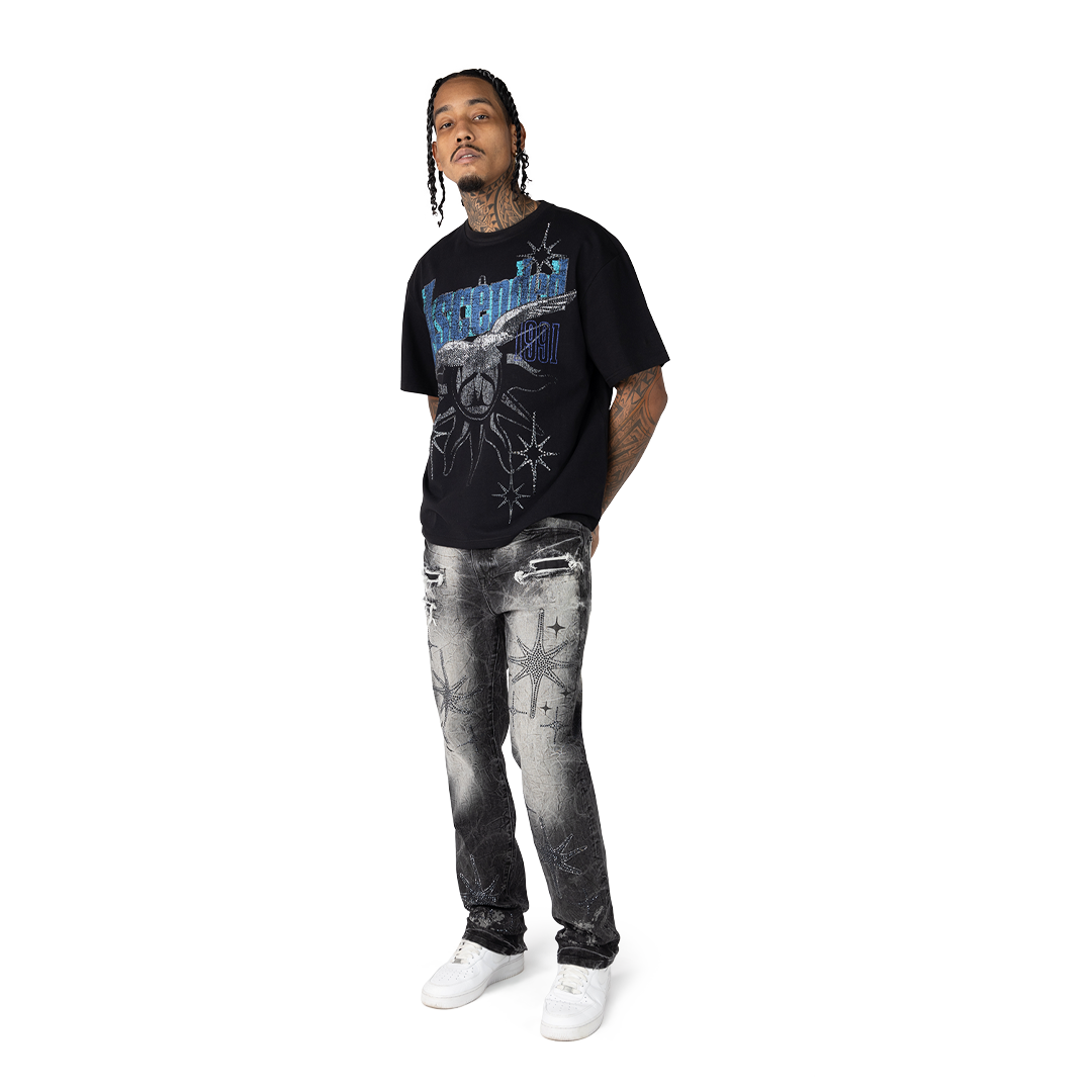 SMOKE RISE LONG STRAIGHT DYSTOPIA JEANS BLACK WASH
