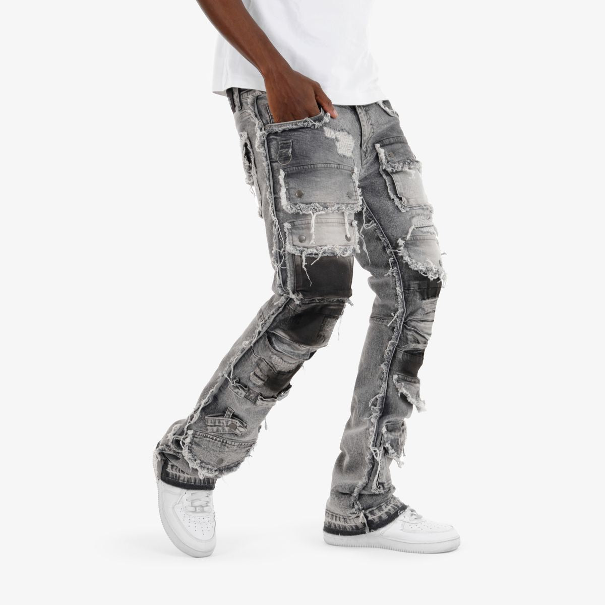 COPPER RIVET CARGO STACKED JEANS MULTI COLORS
