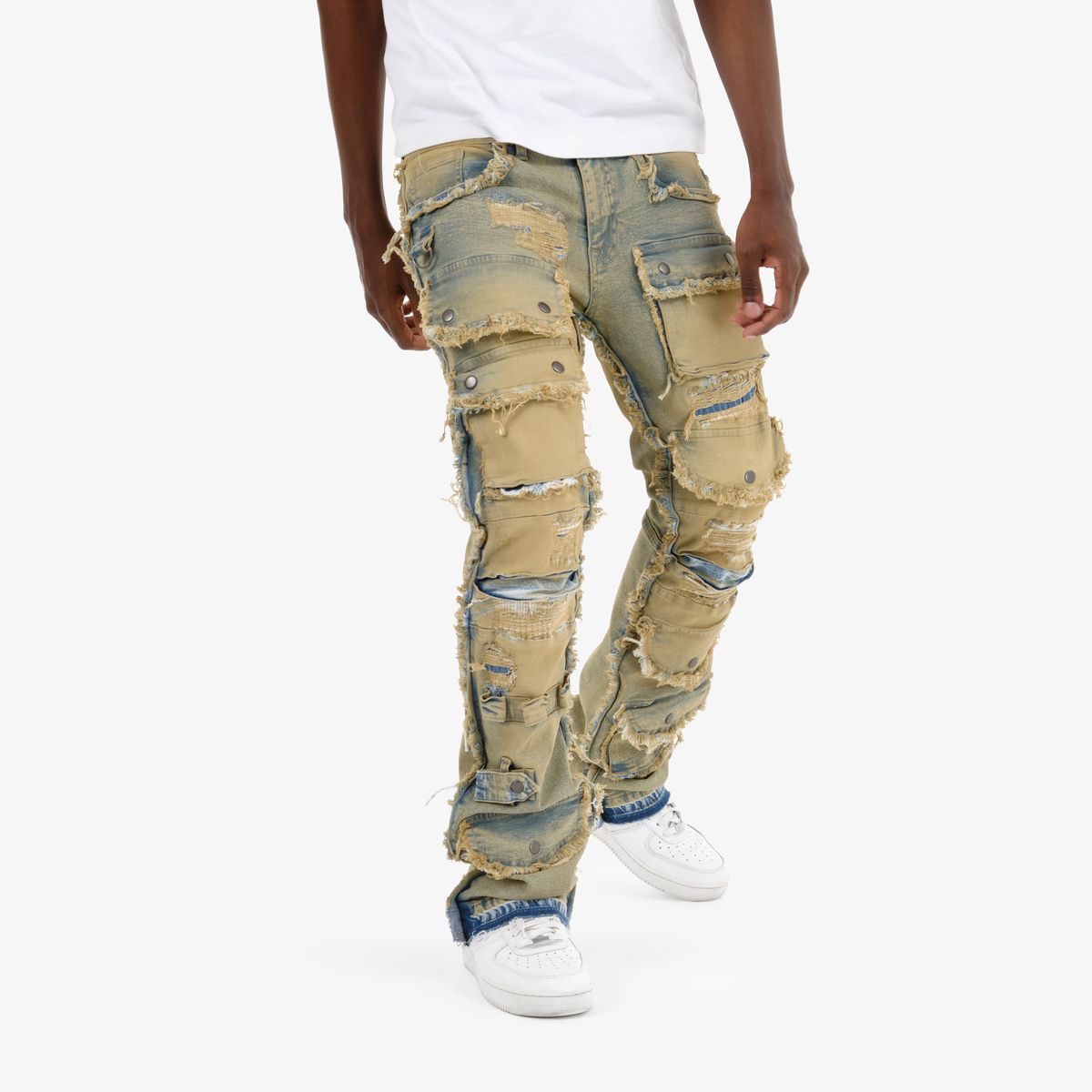 COPPER RIVET CARGO STACKED JEANS MULTI COLORS