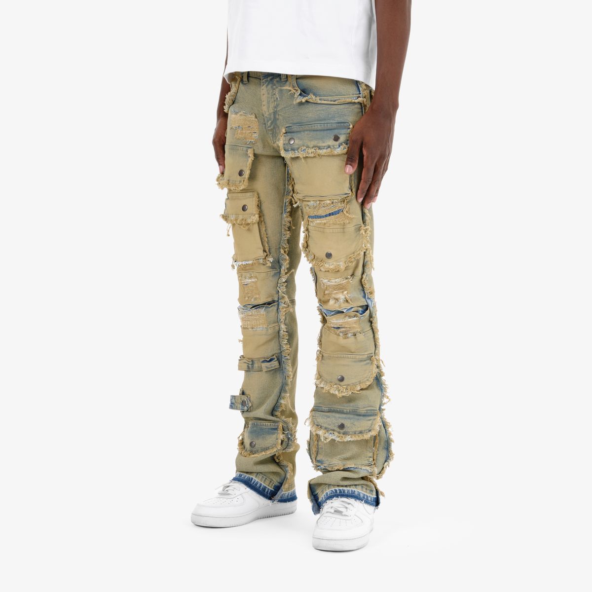 COPPER RIVET CARGO STACKED JEANS MULTI COLORS