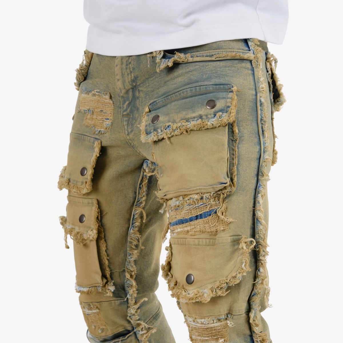 COPPER RIVET CARGO STACKED JEANS MULTI COLORS