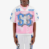 COPPER RIVET OVER SIZE MESH SAINT CROP T-SHIRT MULTI COLORS