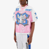 COPPER RIVET OVER SIZE MESH SAINT CROP T-SHIRT MULTI COLORS
