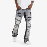 COPPER RIVET RIP AND REPAIR STACKED JEANS BLACK WASH
