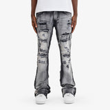 COPPER RIVET RIP AND REPAIR STACKED JEANS BLACK WASH