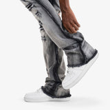 COPPER RIVET RIP AND REPAIR STACKED JEANS BLACK WASH
