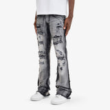 COPPER RIVET RIP AND REPAIR STACKED JEANS BLACK WASH
