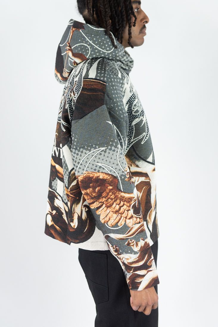REBEL MINDS RHINESTONE HEAVEN TAPESTRY CHARCOAL HOODIE