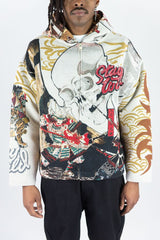 REBEL MINDS RHINESTONE STAY WILD TAPESTRY ZIP UP HOODIE CREAM