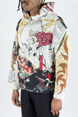 REBEL MINDS RHINESTONE STAY WILD TAPESTRY ZIP UP HOODIE CREAM