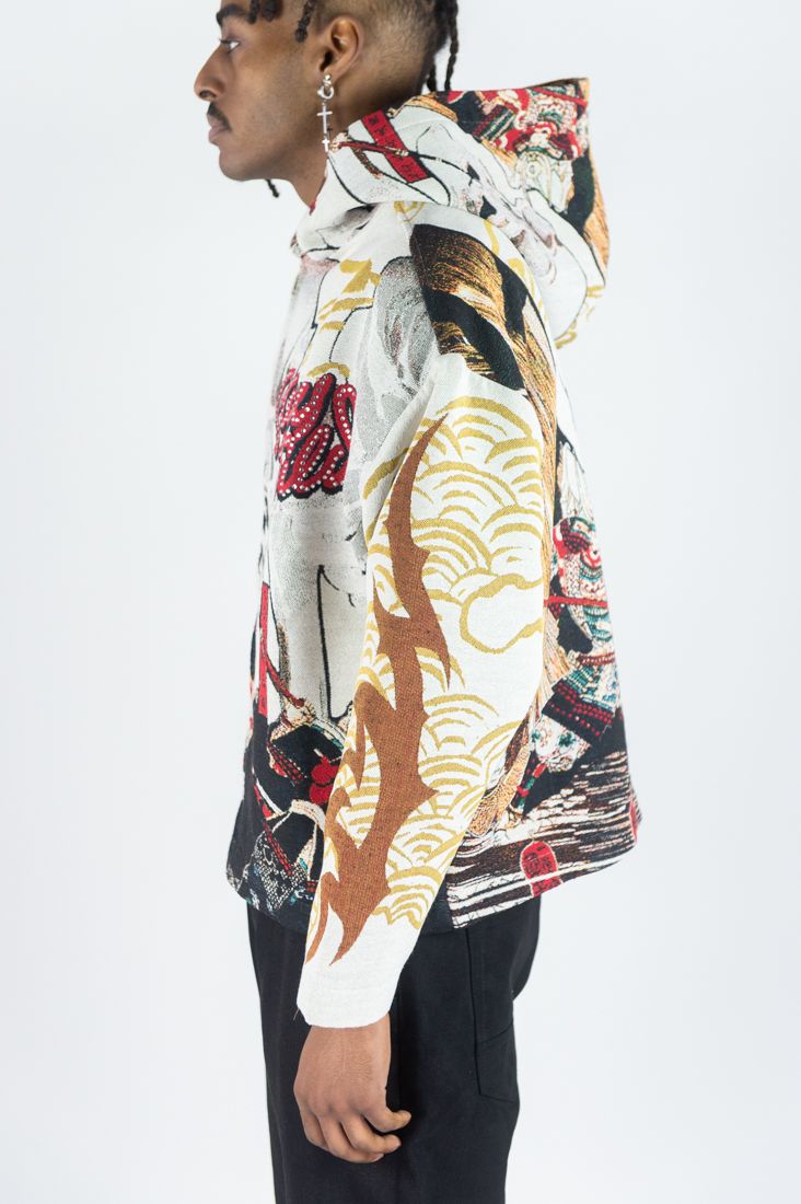 REBEL MINDS RHINESTONE STAY WILD TAPESTRY ZIP UP HOODIE CREAM