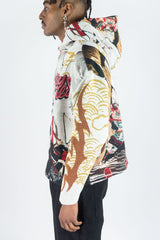 REBEL MINDS RHINESTONE STAY WILD TAPESTRY ZIP UP HOODIE CREAM