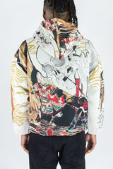 REBEL MINDS RHINESTONE STAY WILD TAPESTRY ZIP UP HOODIE CREAM