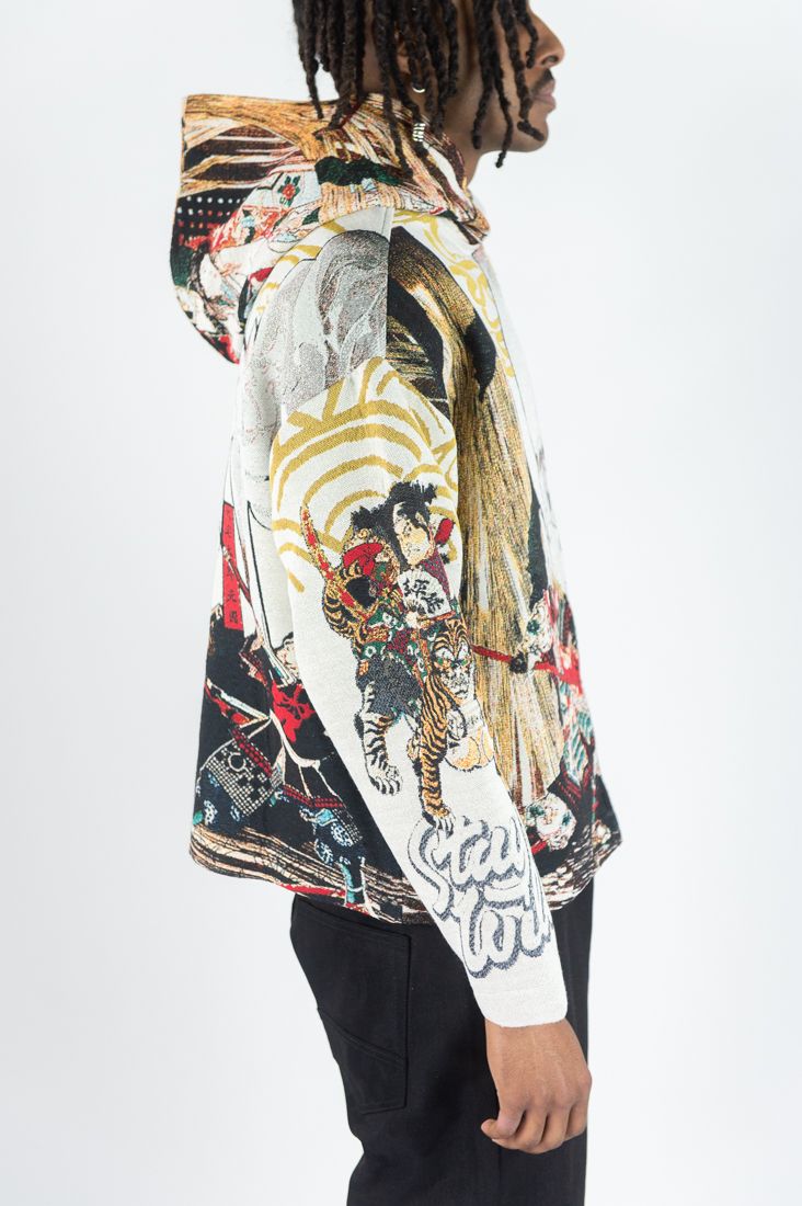 REBEL MINDS RHINESTONE STAY WILD TAPESTRY ZIP UP HOODIE CREAM