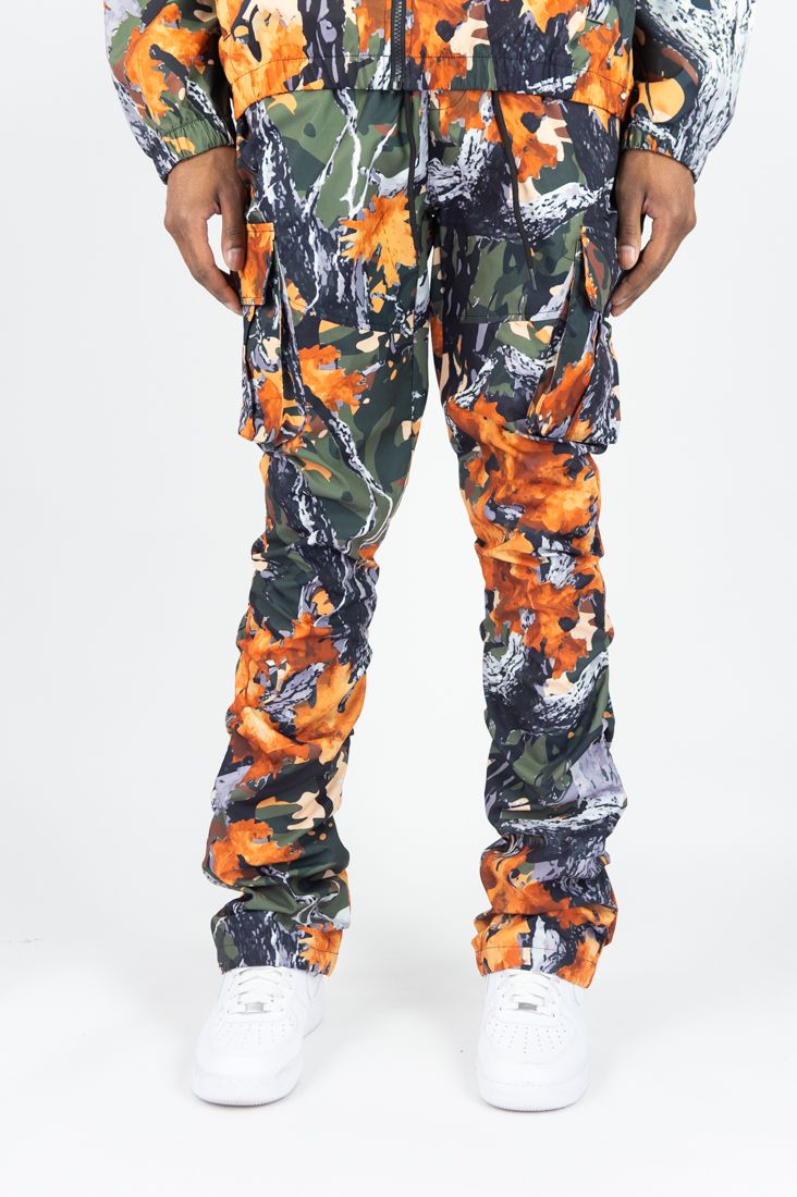 REBEL MINDS CAMO NYLON CARGO STACKED JOGGER FOREST