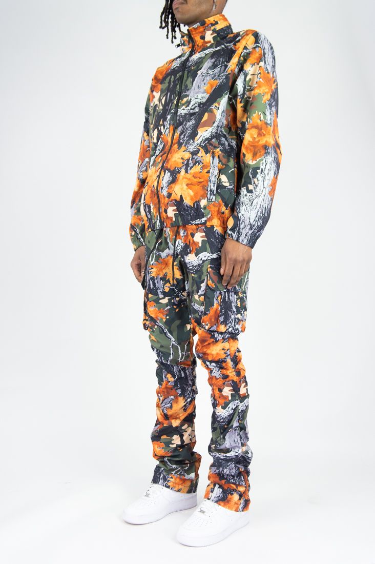 REBEL MINDS CAMO WINDBREAKER NYLON JACKET FOREST