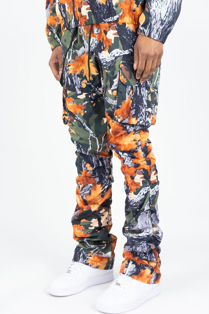 REBEL MINDS CAMO NYLON CARGO STACKED JOGGER FOREST