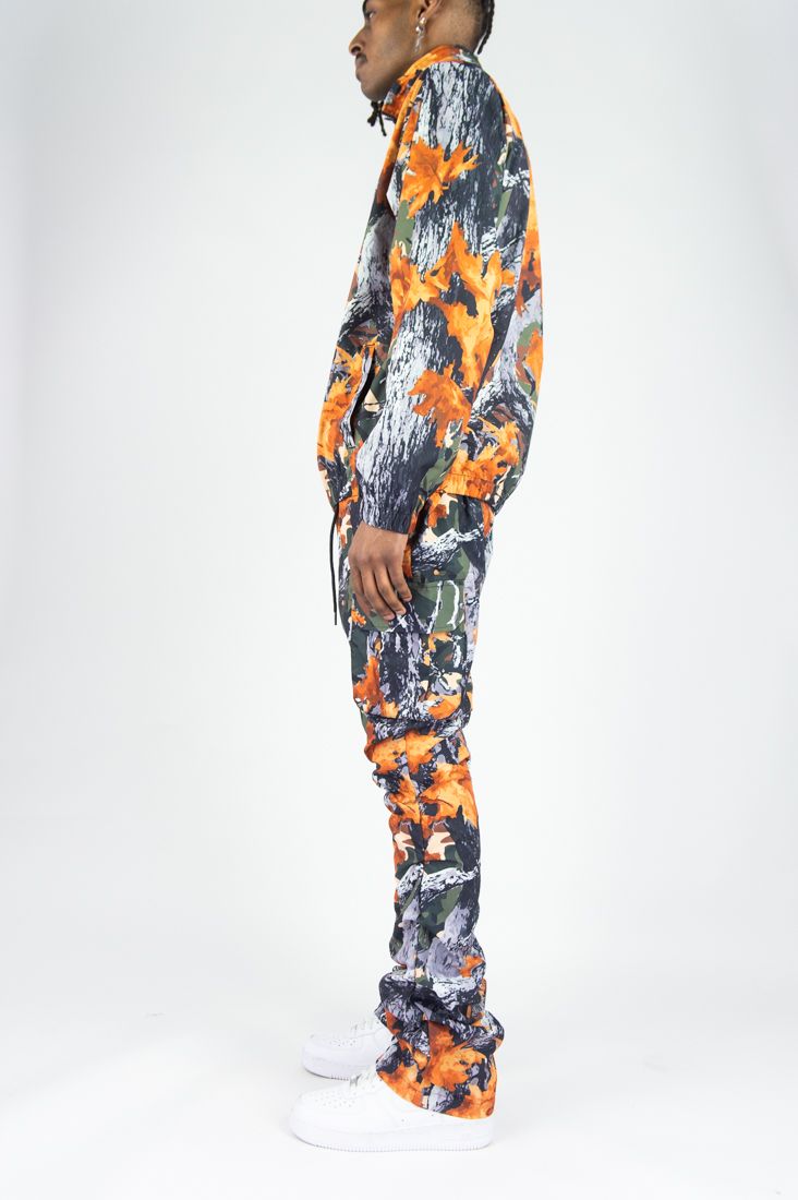 REBEL MINDS CAMO NYLON CARGO STACKED JOGGER FOREST