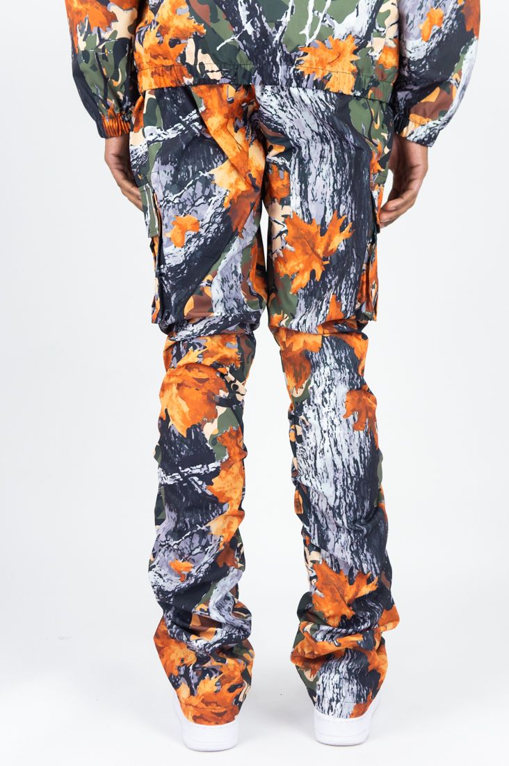 REBEL MINDS CAMO NYLON CARGO STACKED JOGGER FOREST