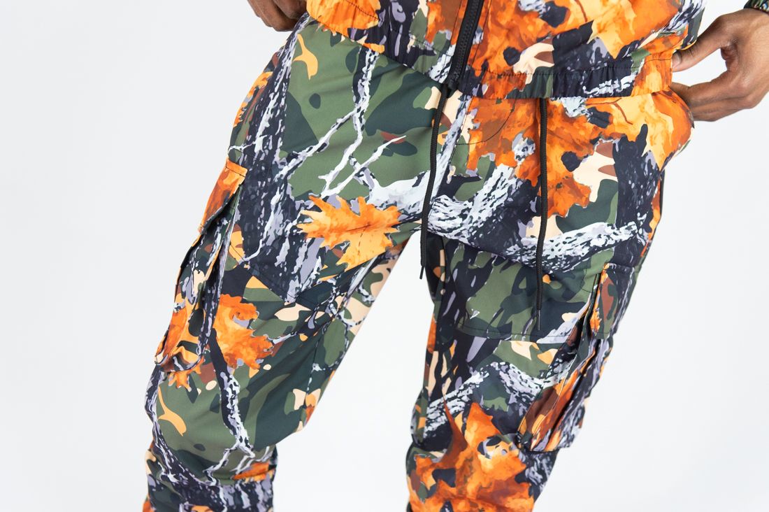 REBEL MINDS CAMO NYLON CARGO STACKED JOGGER FOREST