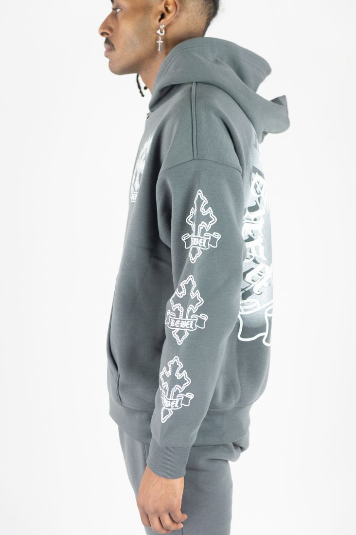 REBEL MINDS CROSS HOODIE DARK GREY
