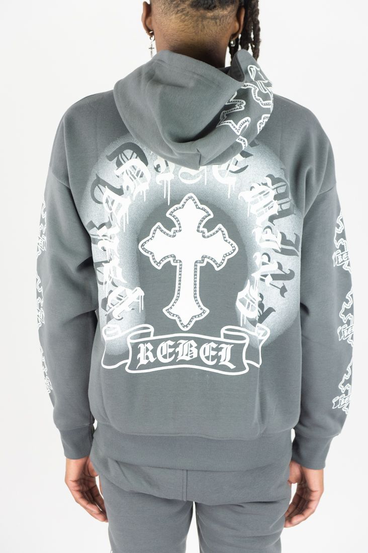 REBEL MINDS CROSS HOODIE DARK GREY