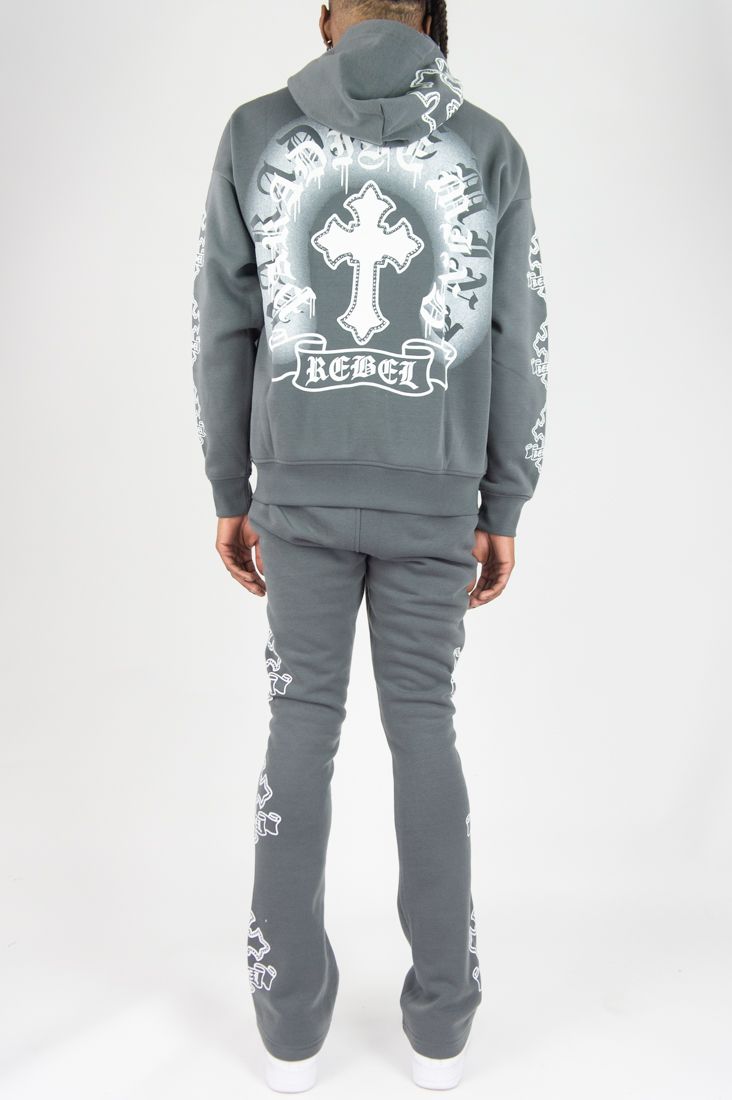 REBEL MINDS CROSS HOODIE DARK GREY