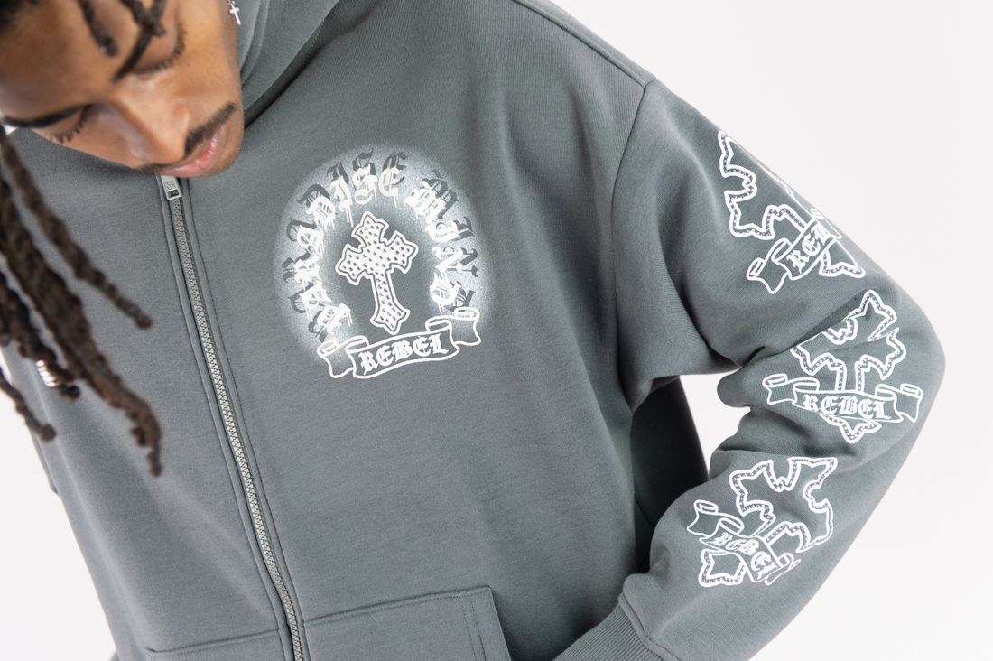 REBEL MINDS CROSS HOODIE DARK GREY