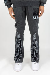REBEL MINDS FLAME SCULL ACID WASH STACKED JOGGER MULTI COLORS
