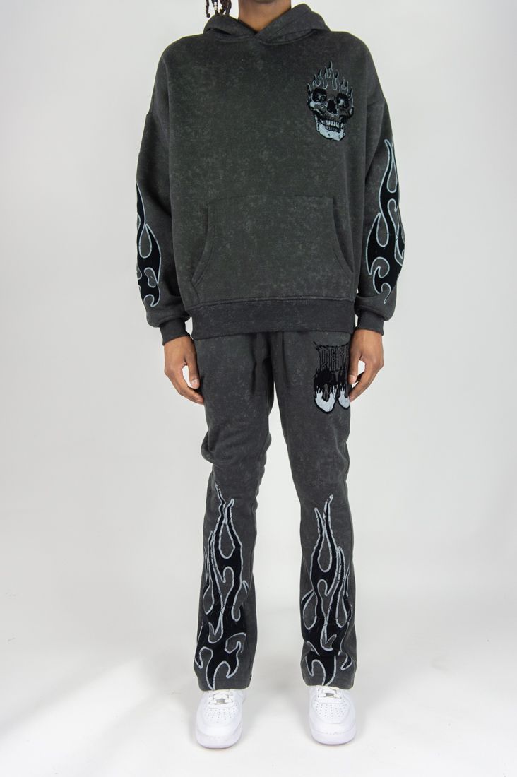 REBEL MINDS FLAME SCULL ACID WASH STACKED JOGGER MULTI COLORS