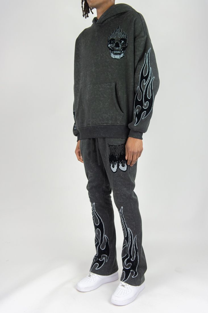 REBEL MINDS FLAME SCULL ACID WASH STACKED JOGGER MULTI COLORS