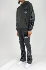 REBEL MINDS FLAME SCULL ACID WASH STACKED JOGGER MULTI COLORS