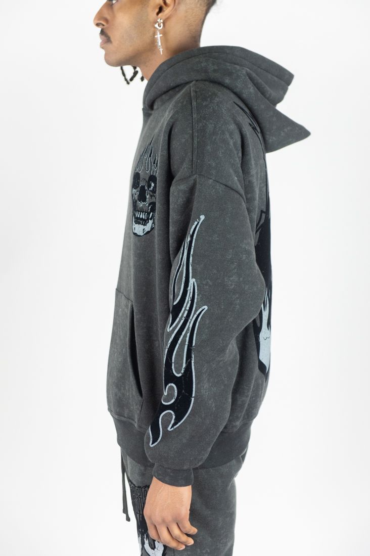 REBEL MINDS FLAME SKULL ACID WASH HOODIE MULTI COLORS