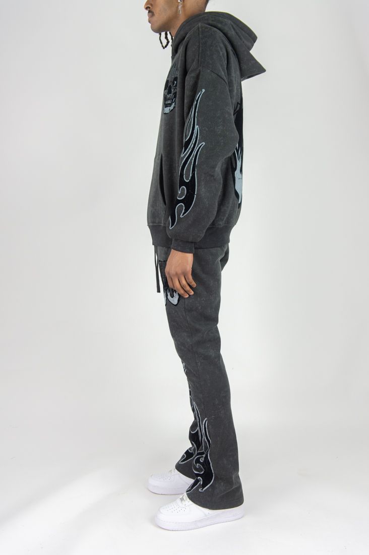REBEL MINDS FLAME SCULL ACID WASH STACKED JOGGER MULTI COLORS