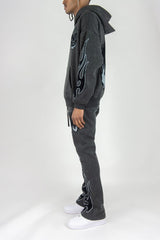 REBEL MINDS FLAME SCULL ACID WASH STACKED JOGGER MULTI COLORS