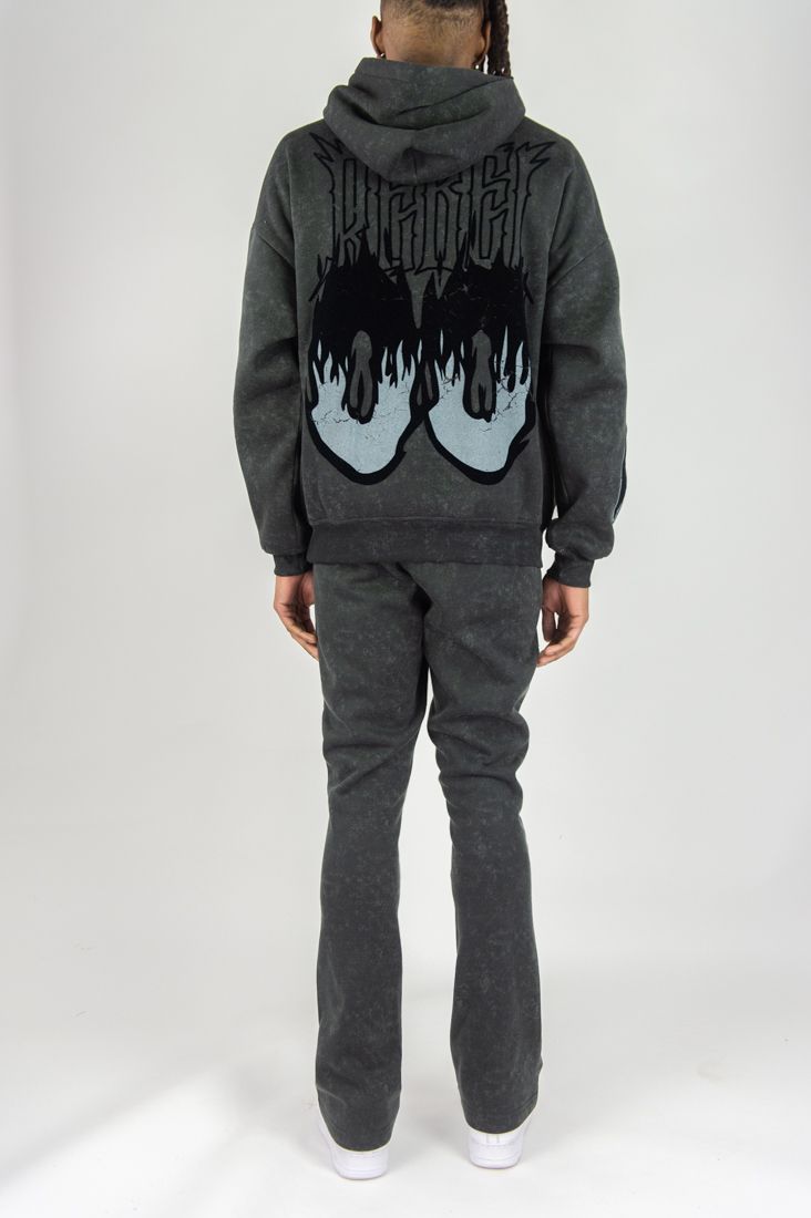 REBEL MINDS FLAME SKULL ACID WASH HOODIE MULTI COLORS