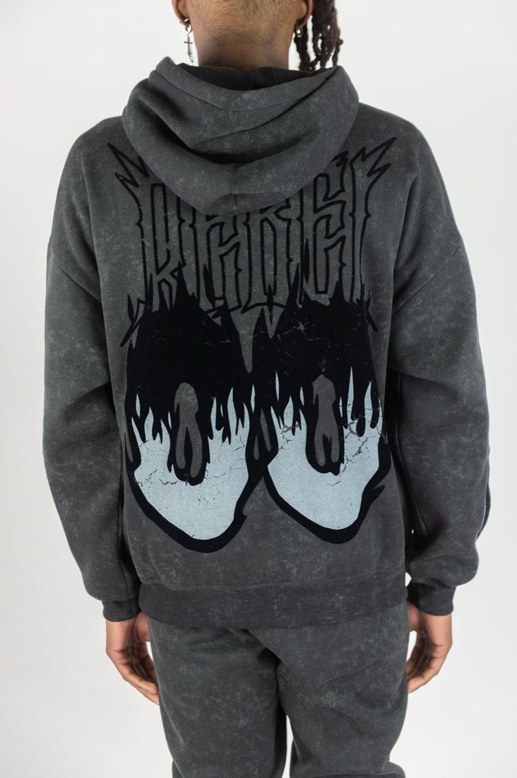 REBEL MINDS FLAME SKULL ACID WASH HOODIE MULTI COLORS