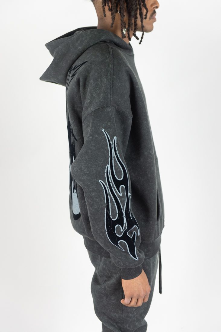 REBEL MINDS FLAME SKULL ACID WASH HOODIE MULTI COLORS
