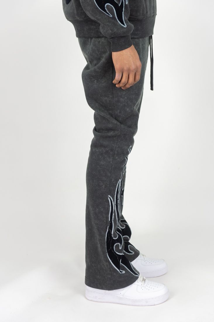 REBEL MINDS FLAME SCULL ACID WASH STACKED JOGGER MULTI COLORS