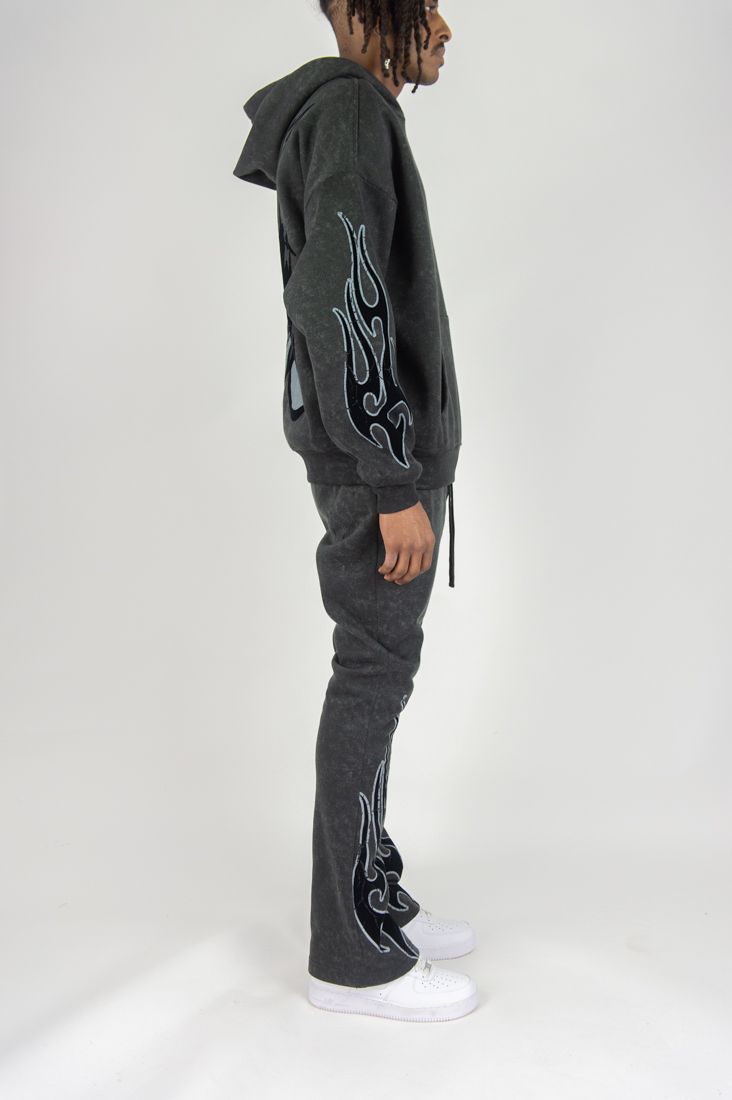 REBEL MINDS FLAME SCULL ACID WASH STACKED JOGGER MULTI COLORS