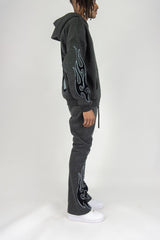REBEL MINDS FLAME SCULL ACID WASH STACKED JOGGER MULTI COLORS
