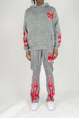 REBEL MINDS FLAME SCULL ACID WASH STACKED JOGGER MULTI COLORS