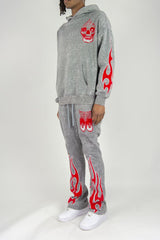REBEL MINDS FLAME SCULL ACID WASH STACKED JOGGER MULTI COLORS